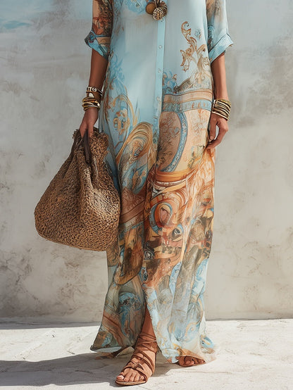 Vestido camisero estilo mediterráneo