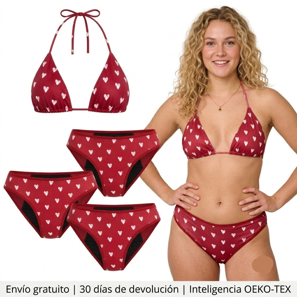 Conjunto de bikini para el periodo «Hearts» - 3 braguitas + top