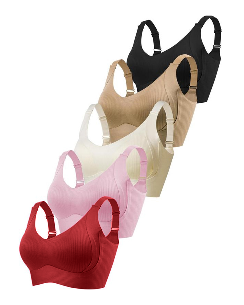 Sujetador sin aros ajustable de cuatro filas para mujer, de color liso