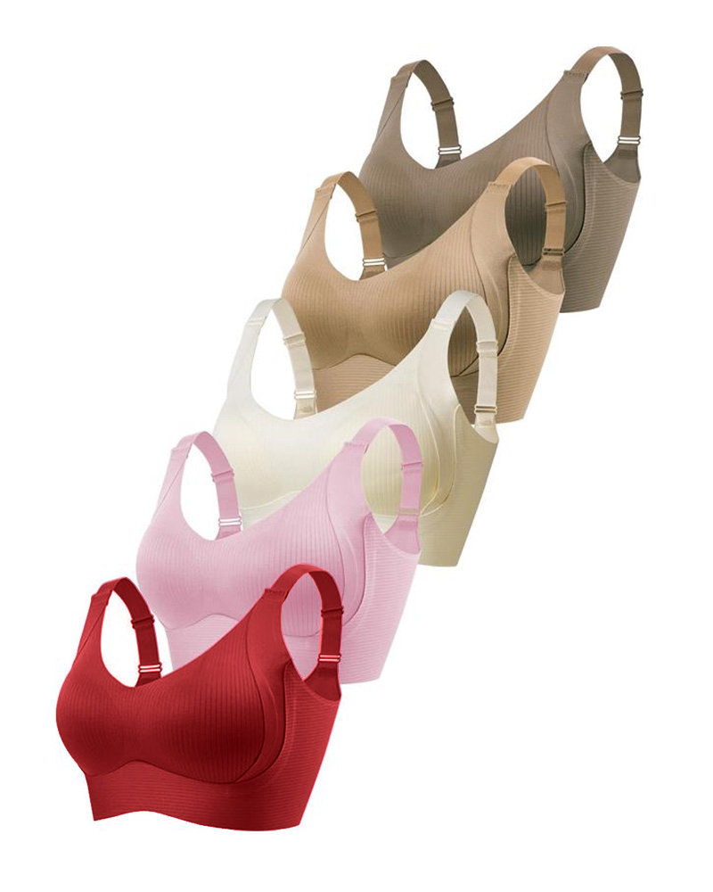 Sujetador sin aros ajustable de cuatro filas para mujer, de color liso