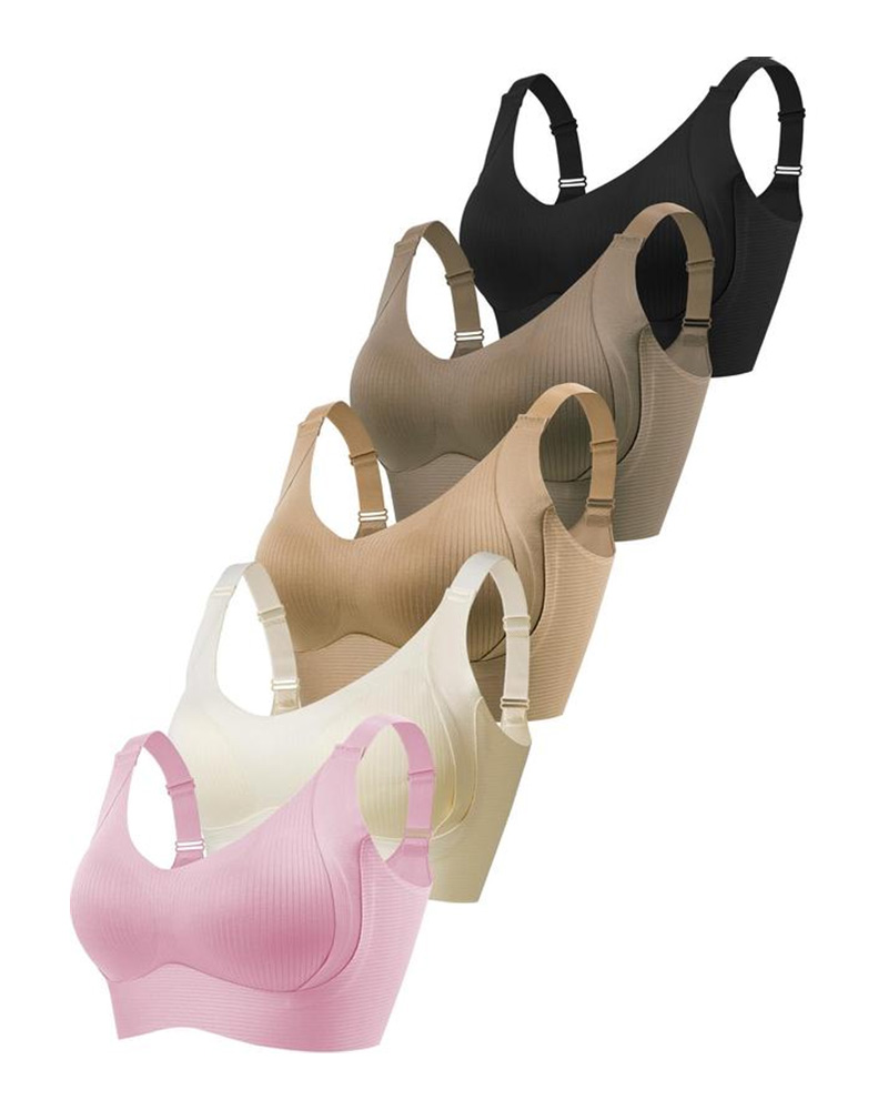 Sujetador sin aros ajustable de cuatro filas para mujer, de color liso