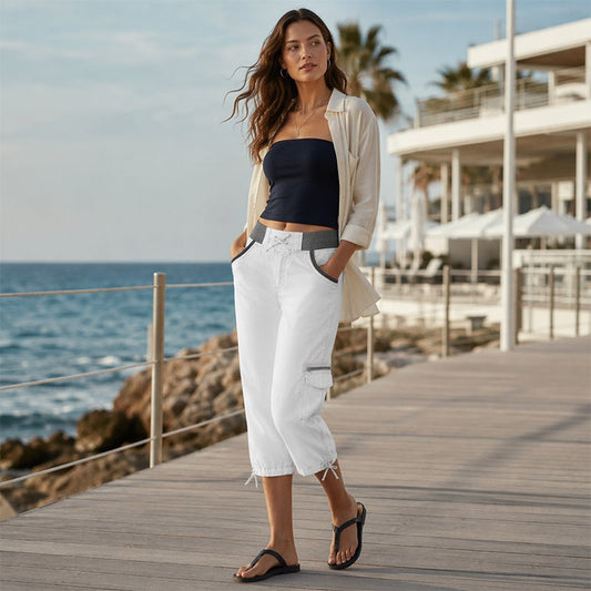 Clara-Pantalones pirata cargo talle alto