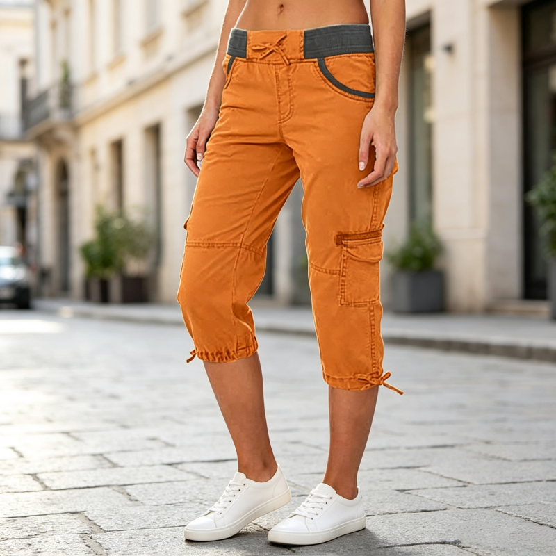 Clara-Pantalones pirata cargo talle alto