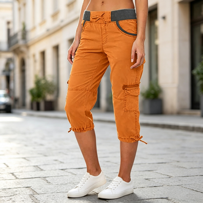 Clara-Pantalones pirata cargo talle alto