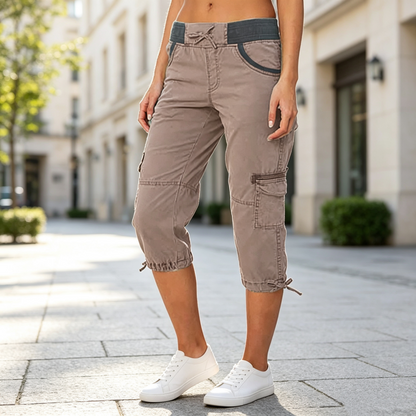 Clara-Pantalones pirata cargo talle alto