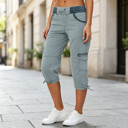 Clara-Pantalones pirata cargo talle alto