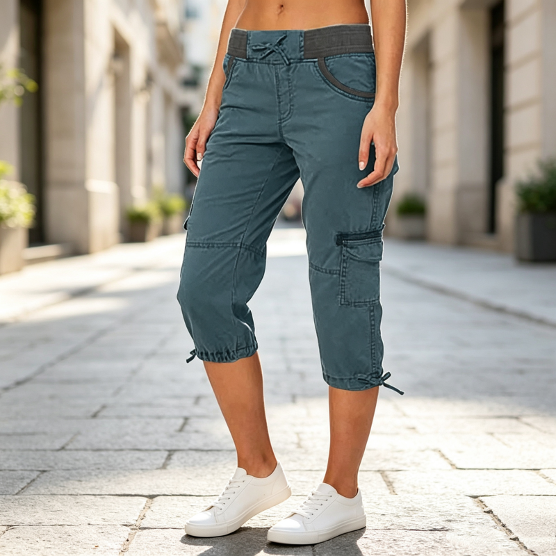Clara-Pantalones pirata cargo talle alto
