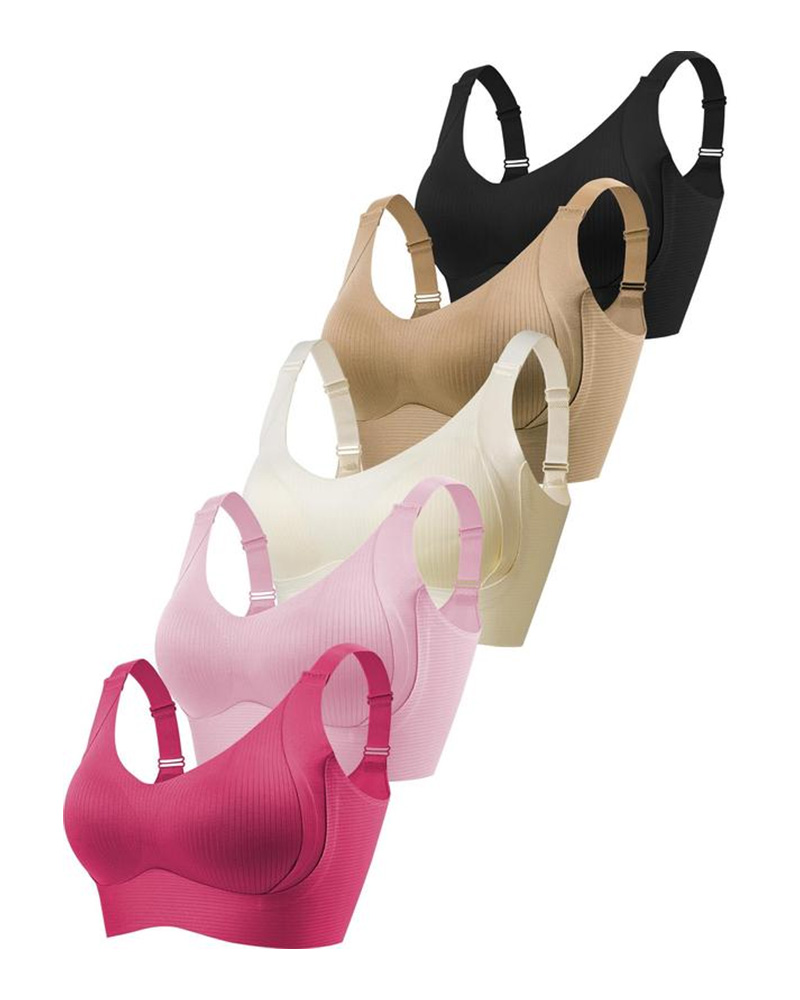 Sujetador sin aros ajustable de cuatro filas para mujer, de color liso